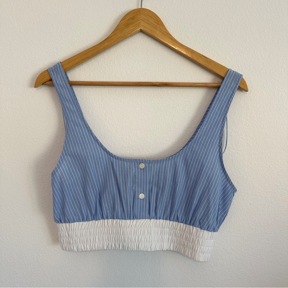Zara Cropped Combination Striped Poplin Top